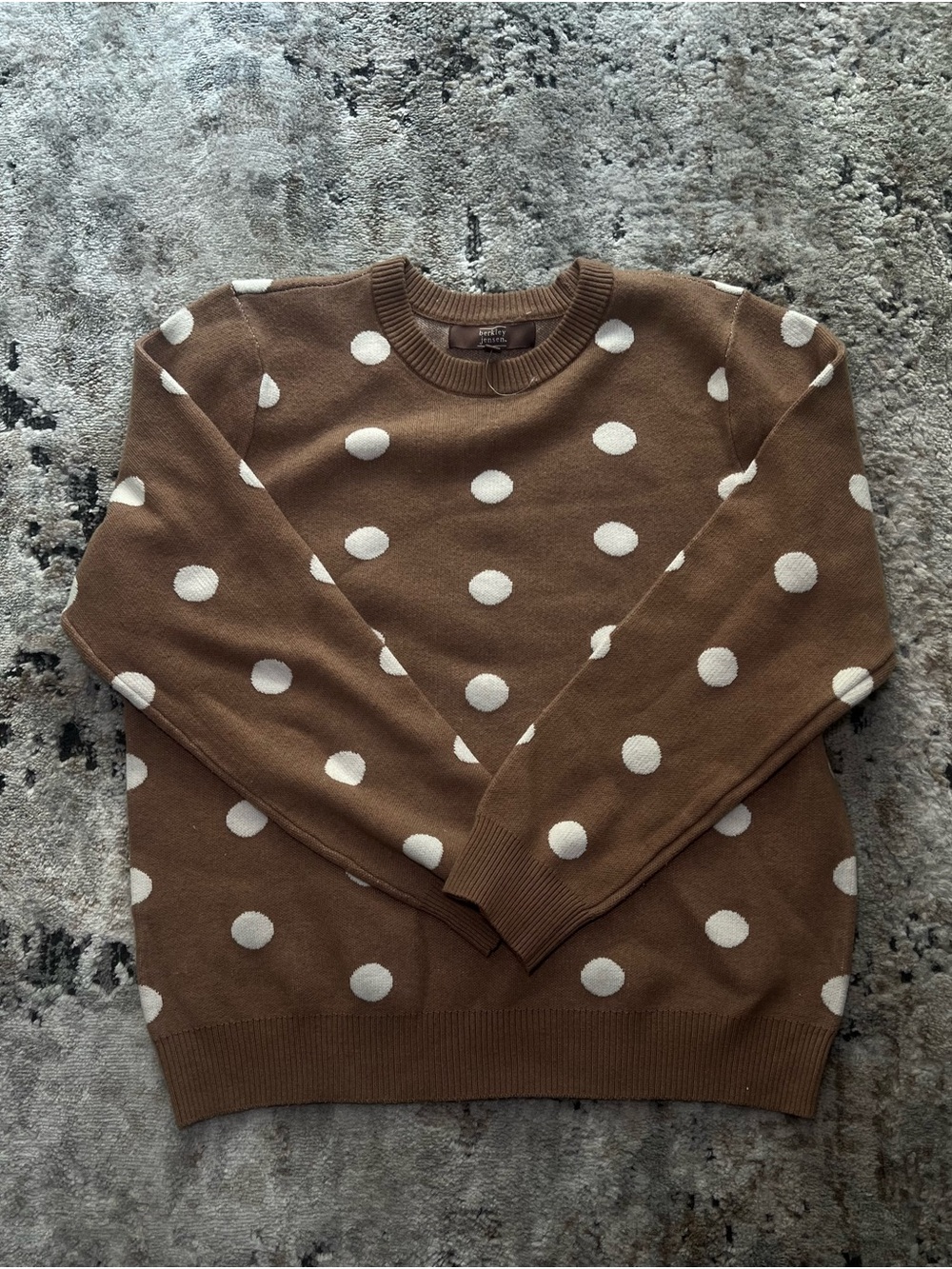 Polka Dot Crewneck Sweater in Brown and Cream